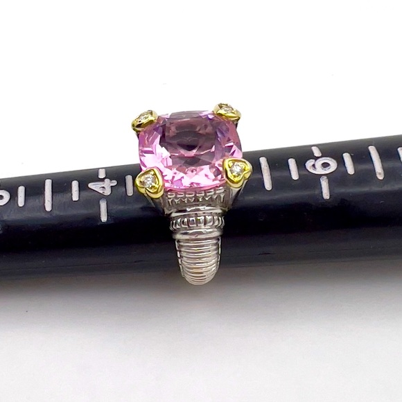 Judith Ripka Pink Crystal & Diamond JR TWO Sterling Silver 18K Fontaine Ring - 5 - Picture 12 of 14